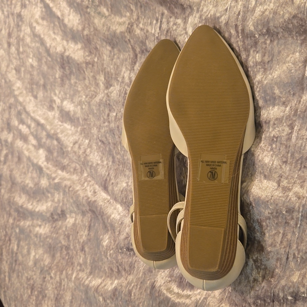 Women's Cream Ankle Strap Flats - Picture 3 of 4